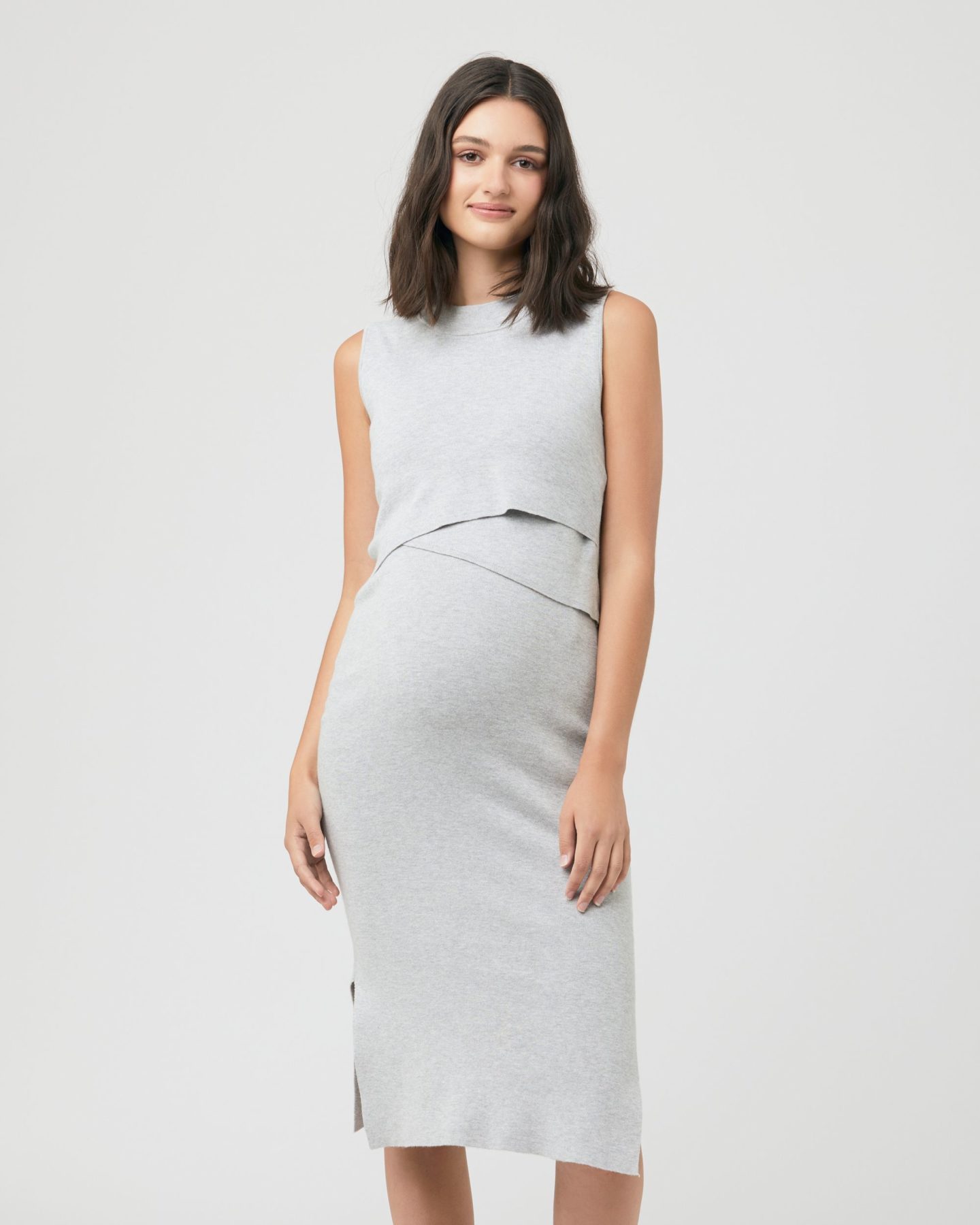 Layered Maternity & Nursing Knit Dress Silver 3 Bears