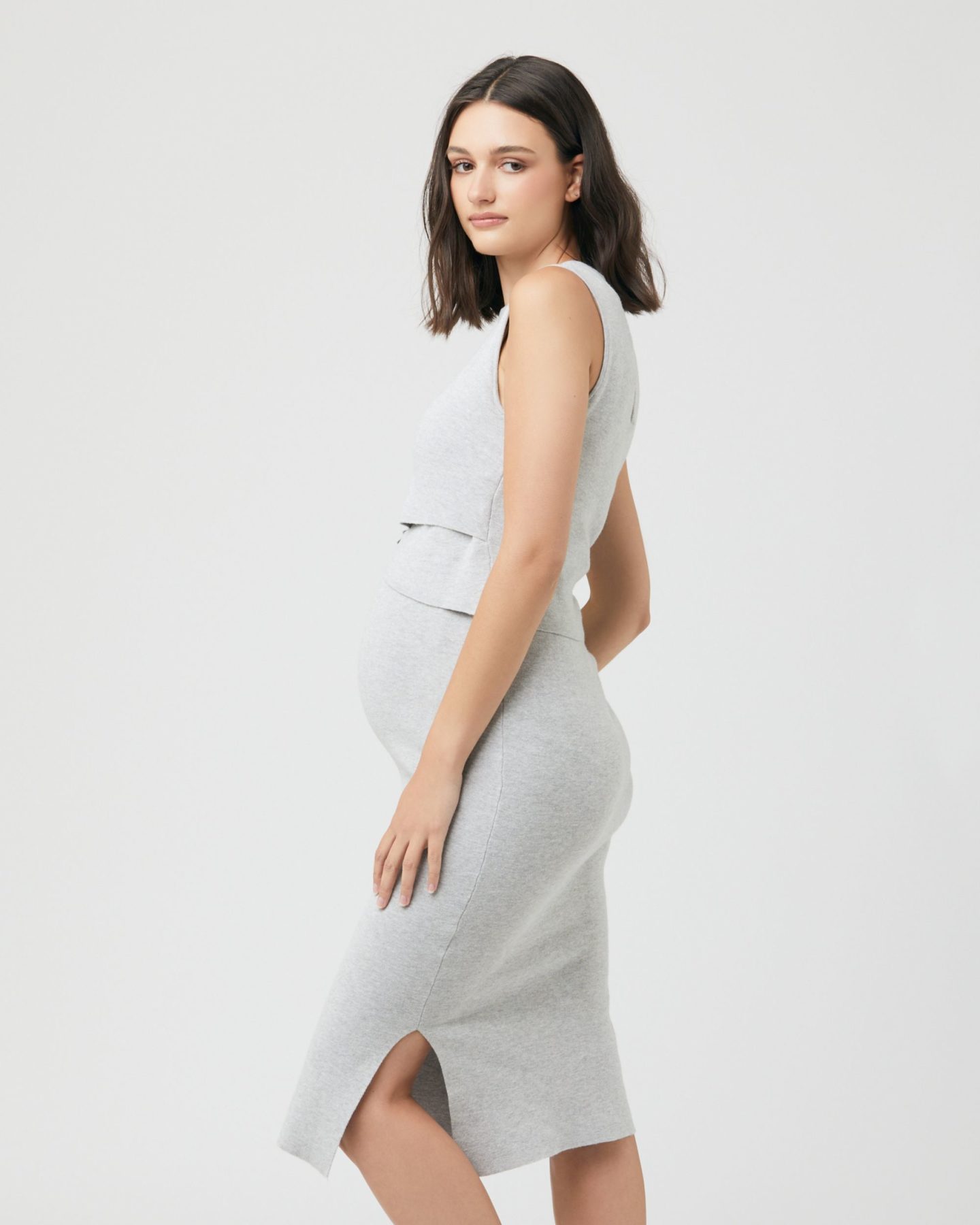 Layered Maternity & Nursing Knit Dress Silver 3 Bears