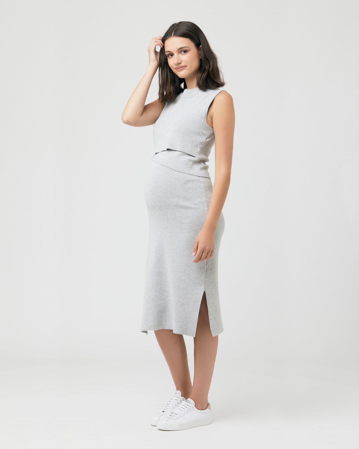 Layered Maternity & Nursing Knit Dress Silver 3 Bears