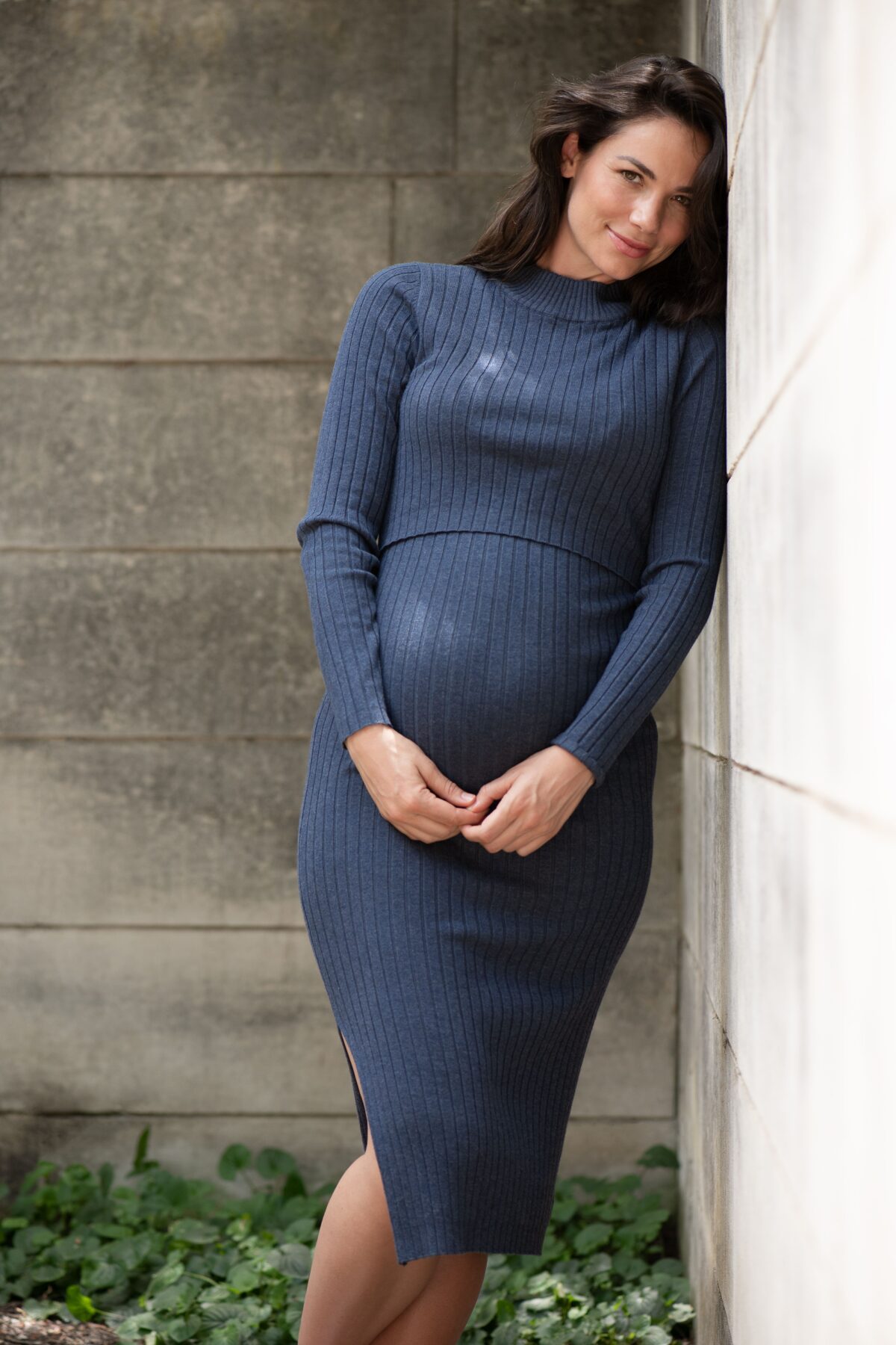 Nella Rib Maternity & Nursing Knit Dress Denim Marle 3 Bears