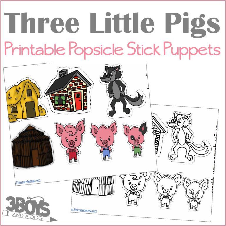Three Little Pigs Popsicle Stick Puppets 3 Boys and a Dog, Shop Three Little Pigs Popsicle Stick Puppets 3 Boys and a Dog, Shop