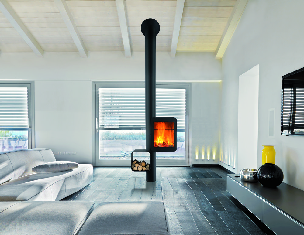 Indoor wood burning fireplace design