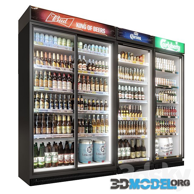 3D Model Beer Fridge with alcohol