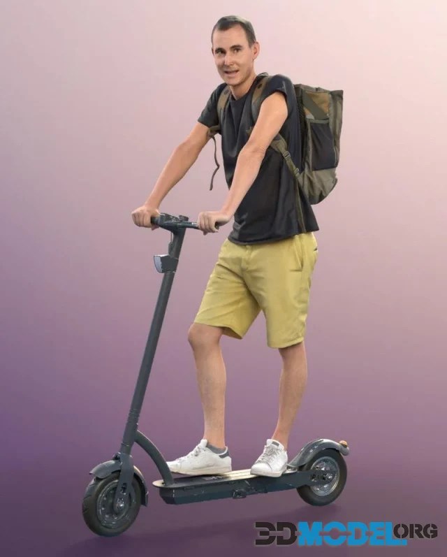 3D Model Casual Man Shorts Backpack On Scooter (PBR)