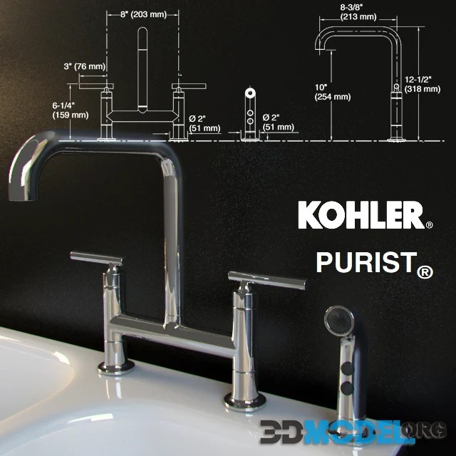 3D Model Purist faucet and sink Executive Chef Kohler
