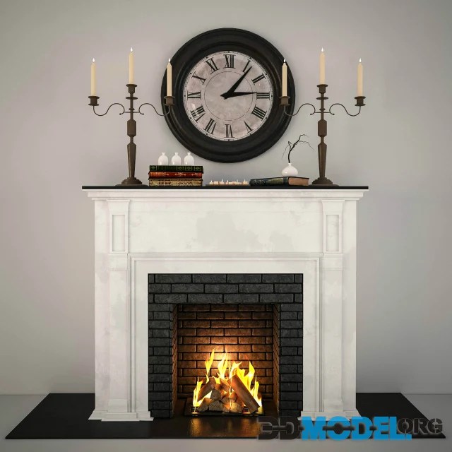 3D Model – Fireplace with clock