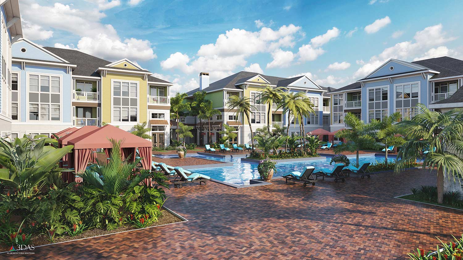 3D architectural exterior luxury lake condo renderings Floridian in