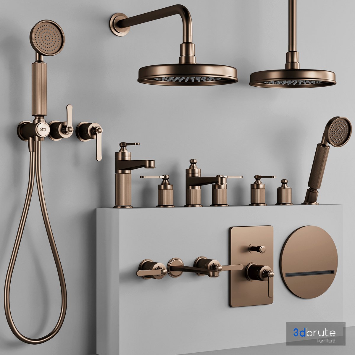 GESSI VENTI 20 Bathroom faucet set 1 3d model Buy Download 3dbrute