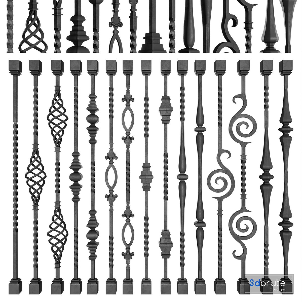 Wrought Iron Bundle No1 Railing 3d model Buy Download 3dbrute