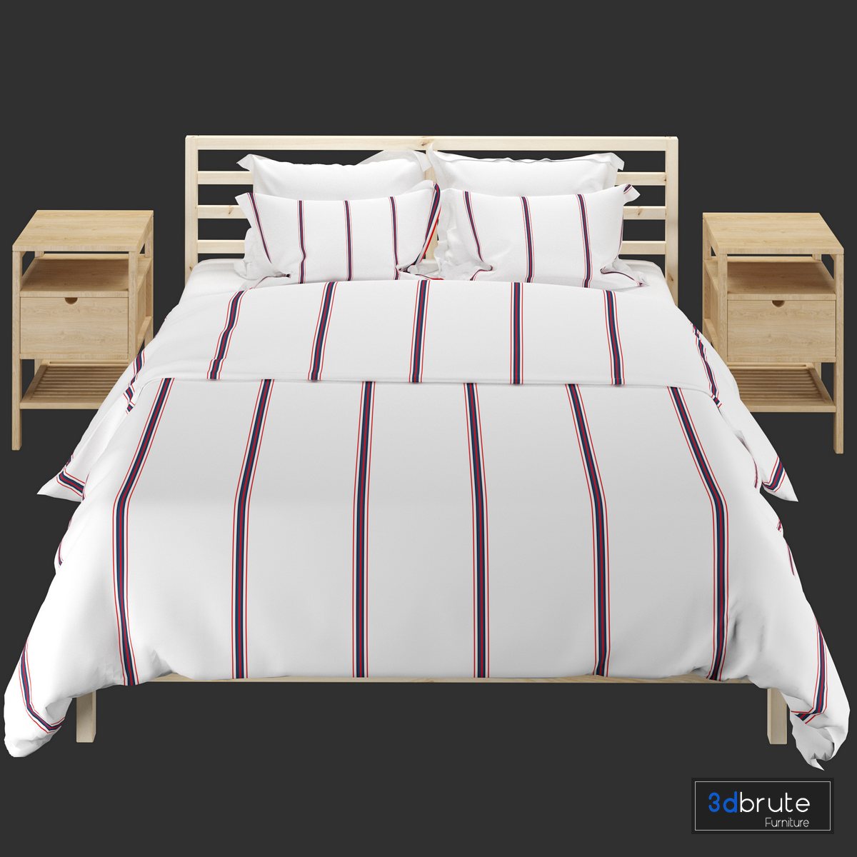 IKEA TARVA Bed Frame & NORDKISA Bed Side Table 3d model Buy Download