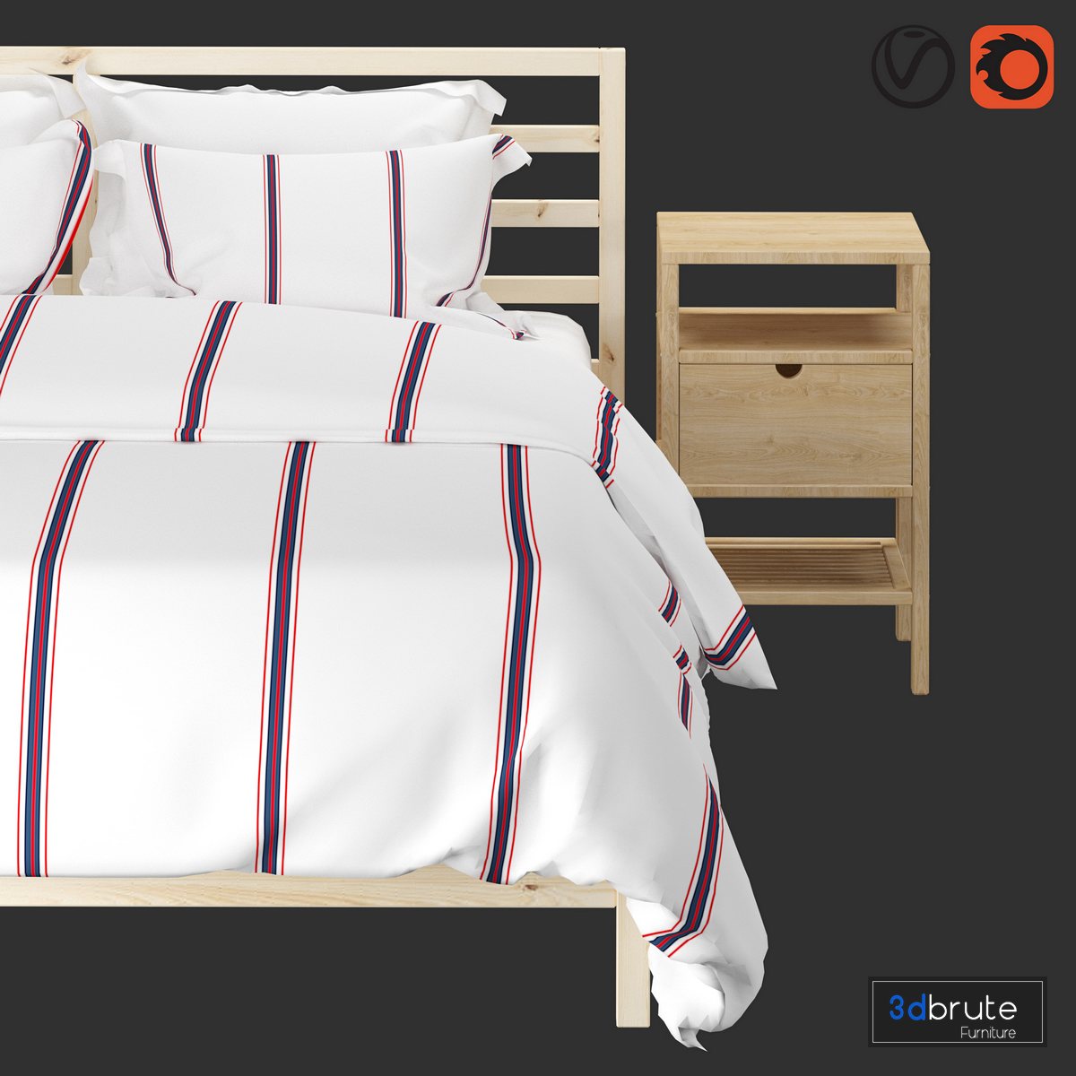 IKEA TARVA Bed Frame & NORDKISA Bed Side Table 3d model Buy Download