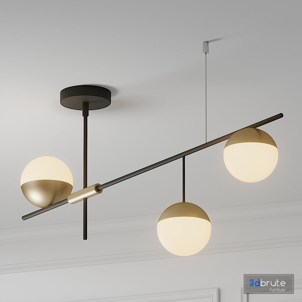 Mid Century Modern 3 Light Linear Ceiling Light ONOFF 3d model Buy