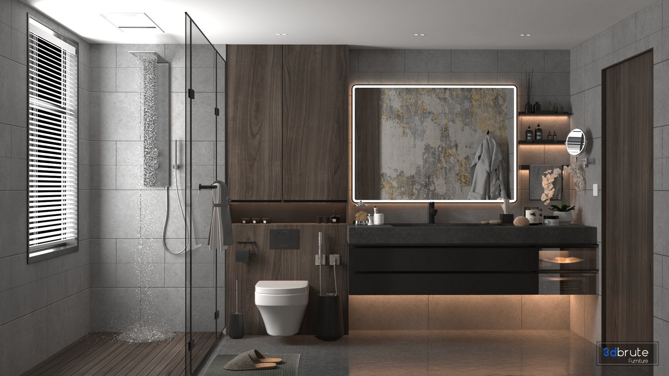 modern bathroom full scene 3d model Buy Download 3dbrute