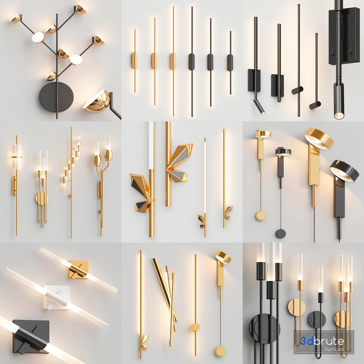 Wall Lamp Collection 001 15 models 3d model Buy Download 3dbrute