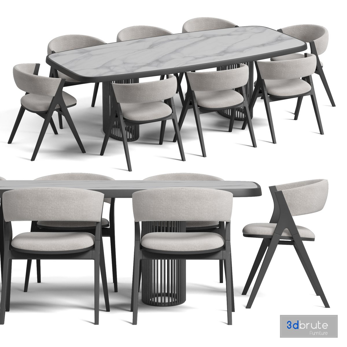 Remo dining chair And Luna Bianca table By Bonaldo 3d model Buy