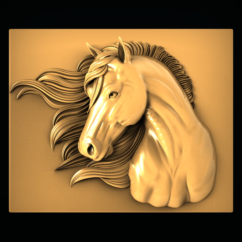 BasRelief "Horse" 3D STL Model for CNC and 3d Printer (1786)