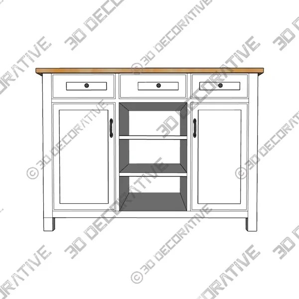 Bainport Ivory Wooden Kitchen Island with Natural Butcher Block Top and