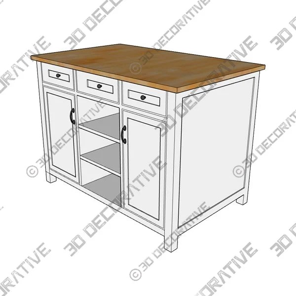 Bainport Ivory Wooden Kitchen Island with Natural Butcher Block Top and