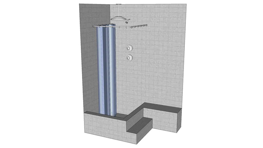 Builtin corner shower with curtain 3d model