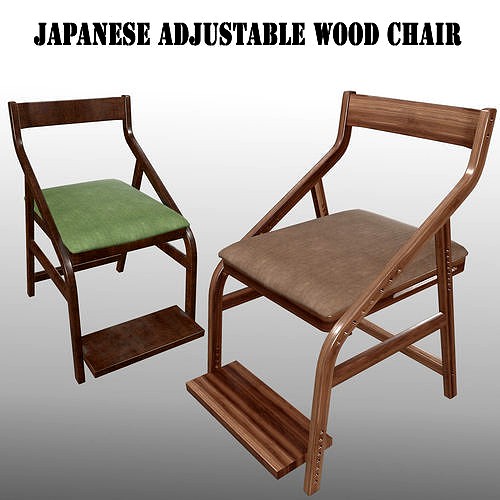 Japanese Adjustable Wood Chair PBR 3d model