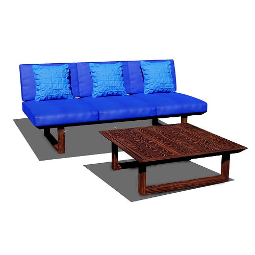 Wooden Three Seater Sofa 3d model