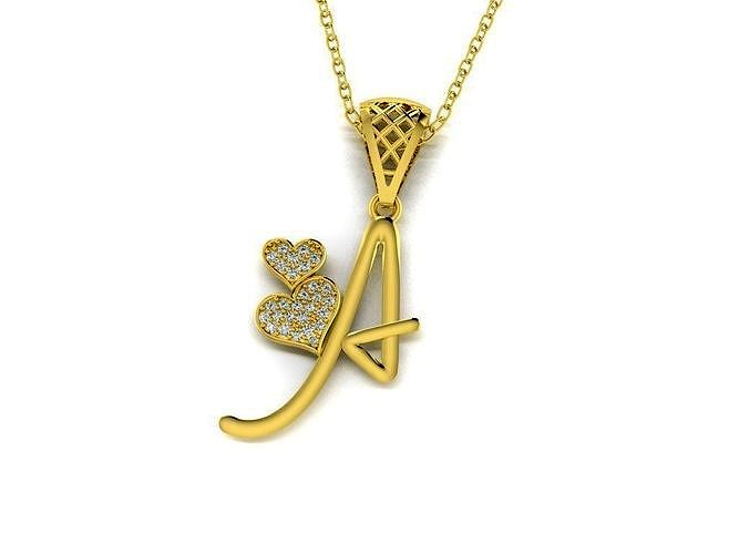 Diamond Alphabet Pendant Heart Letter A 3D model