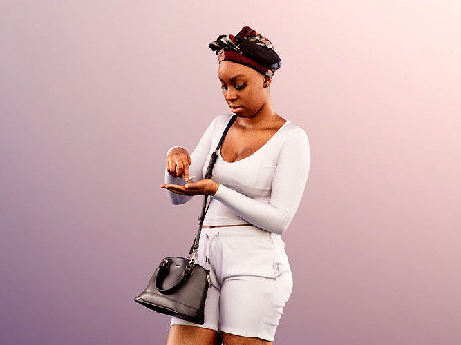 Rae 12042 Black Woman Standing Pointing Her Hand 3d model