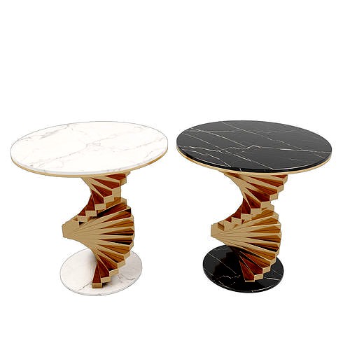 Modern Black Side Table with Marble Tabletop End Table 3d model