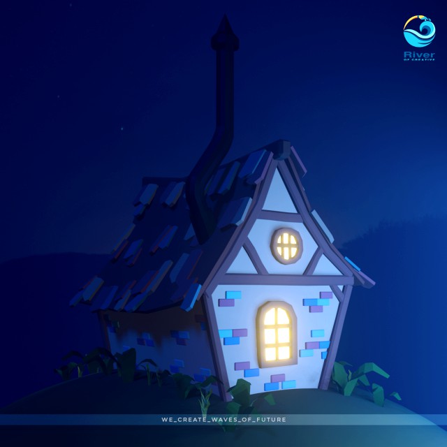 old colourful house blender 3d model