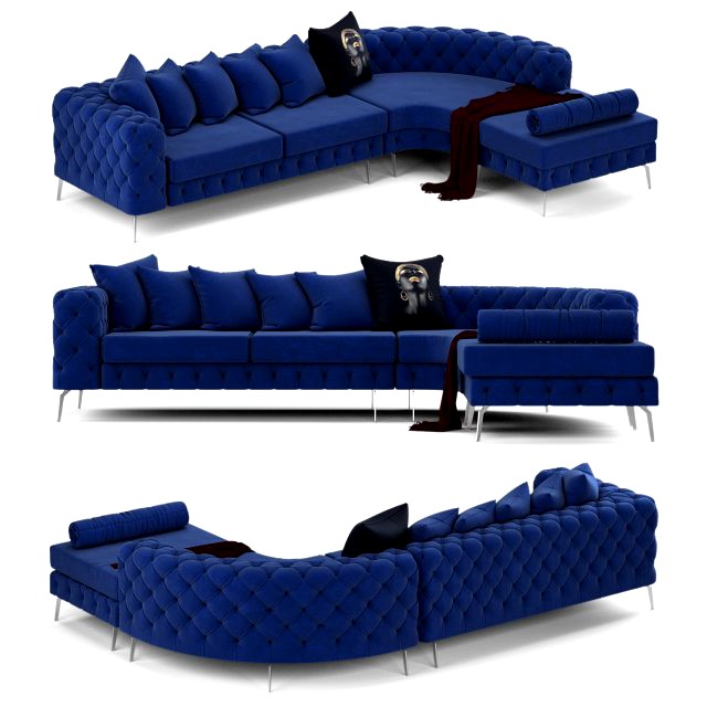 chesterfield corner sofa with steel legs 3d model