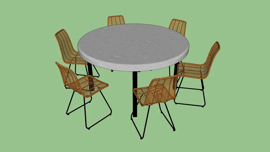 West Elm Concrete Aluminum Outdoor Round Dining Table & Slope Chairs