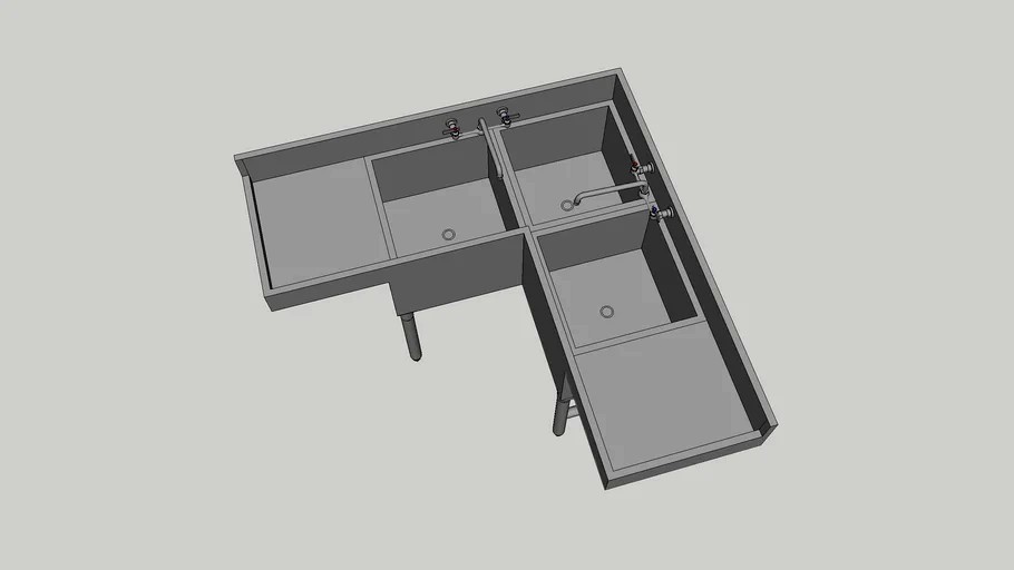 3 compartment corner commercial sink 3d model