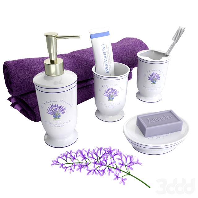 Lavender Bathroom decorative set 3d model