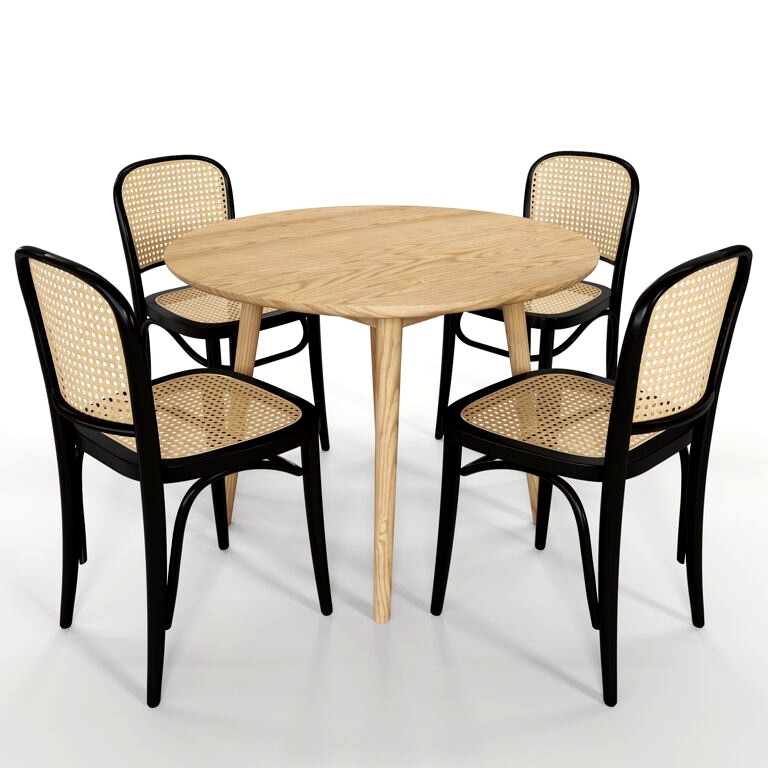 Dion Parquet Round Dining Table and Luca Dining Chair black Set (321412