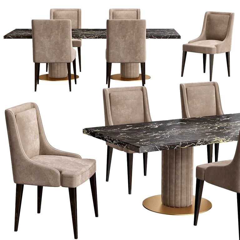Modern Italian Designer Marble Dining Table Set (126387) 3d model