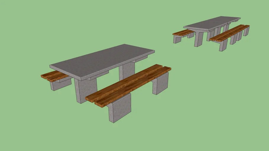 tables and benches made of artificial stone, bench seats in wooden