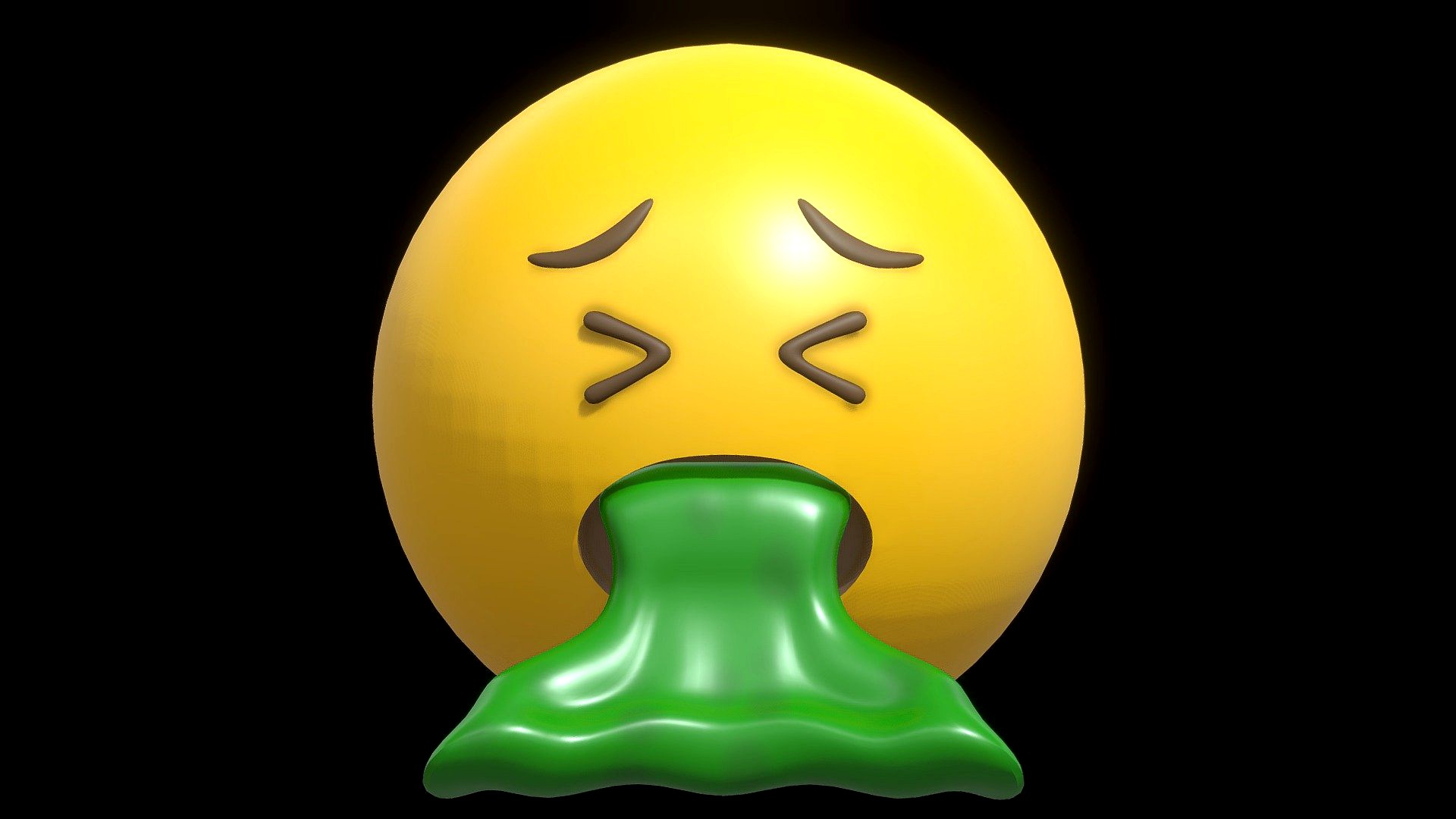 Green Vomit Yellow Ball Emoticon Emoji or Smiley 3d model