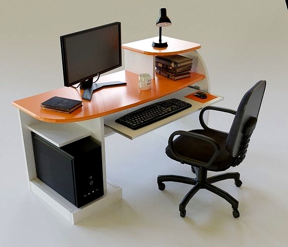 Desktop Computer Desk and Chair 3d model