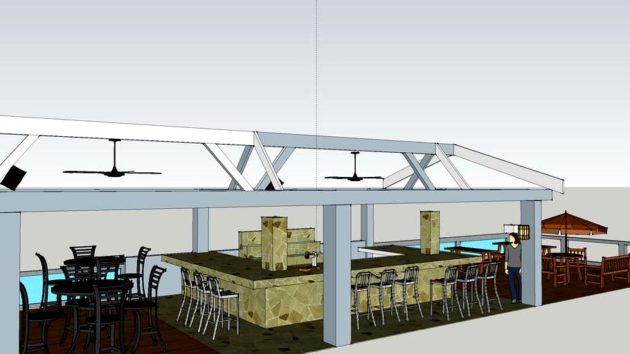 outdoor gazebo with bar and speaker system 3d model