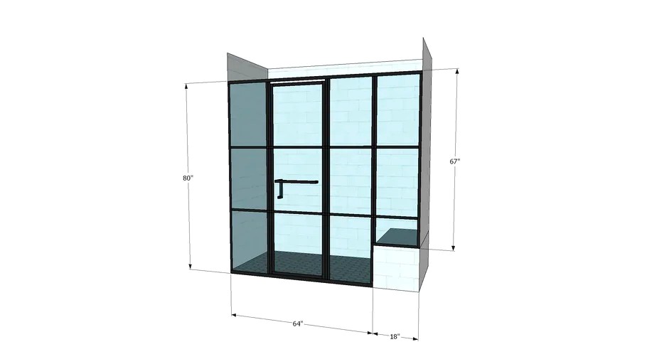 6mm Glass Shower door /w Black Grid / Mullions 3d model
