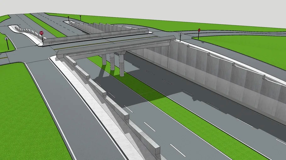 Highway Road Bridge Overpass On Ramps Off Ramps Underpass 3d model