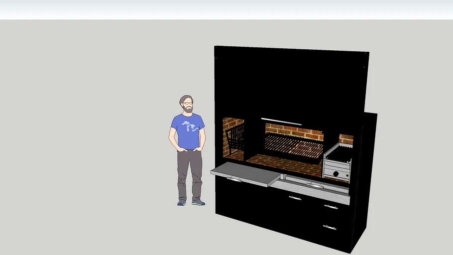 BBQ with sliding door Parrilla con puerta guillotina 3d model