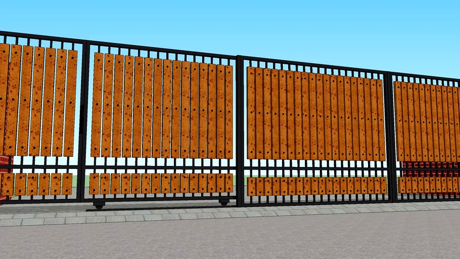 Pagar Rumah Kombinasi Kayu 3d model