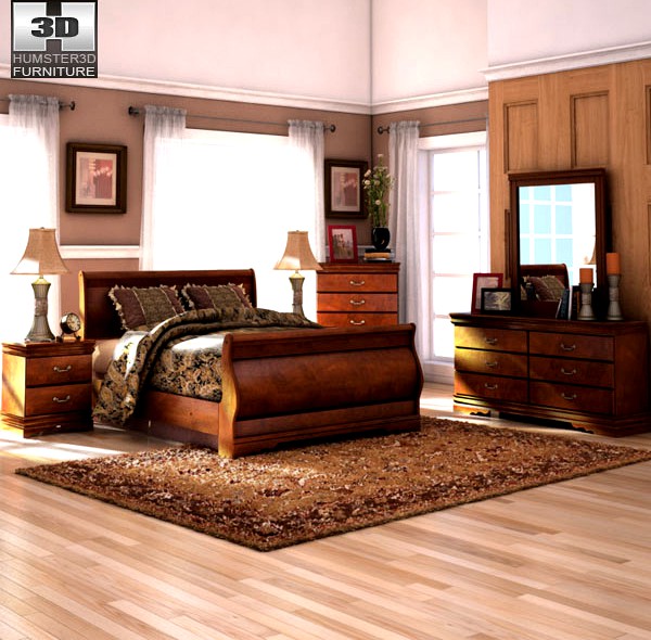 3D model of Ashley Wilmington Sleigh Bedroom Set
