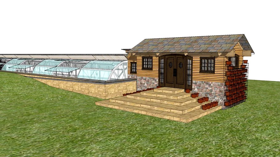 Geothermal Cooled Greenhouse & Cabin 3d model