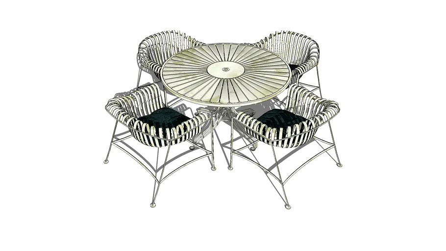 Round Wrought Iron Patio Table & Chairs 3d model