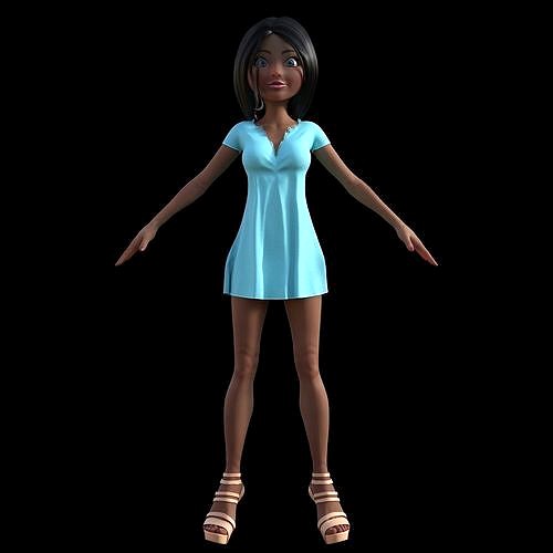 cartoon blue girl 3d model