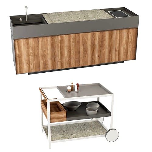 Kettal Garden Outdoor Kitchen and trolley 3d model