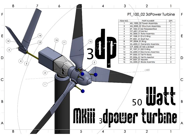 MKIII 50 Watt 3d printable Wind Turbine by 3dprintable1 model