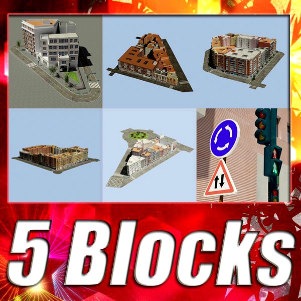 5 City Blocks Collection3d model